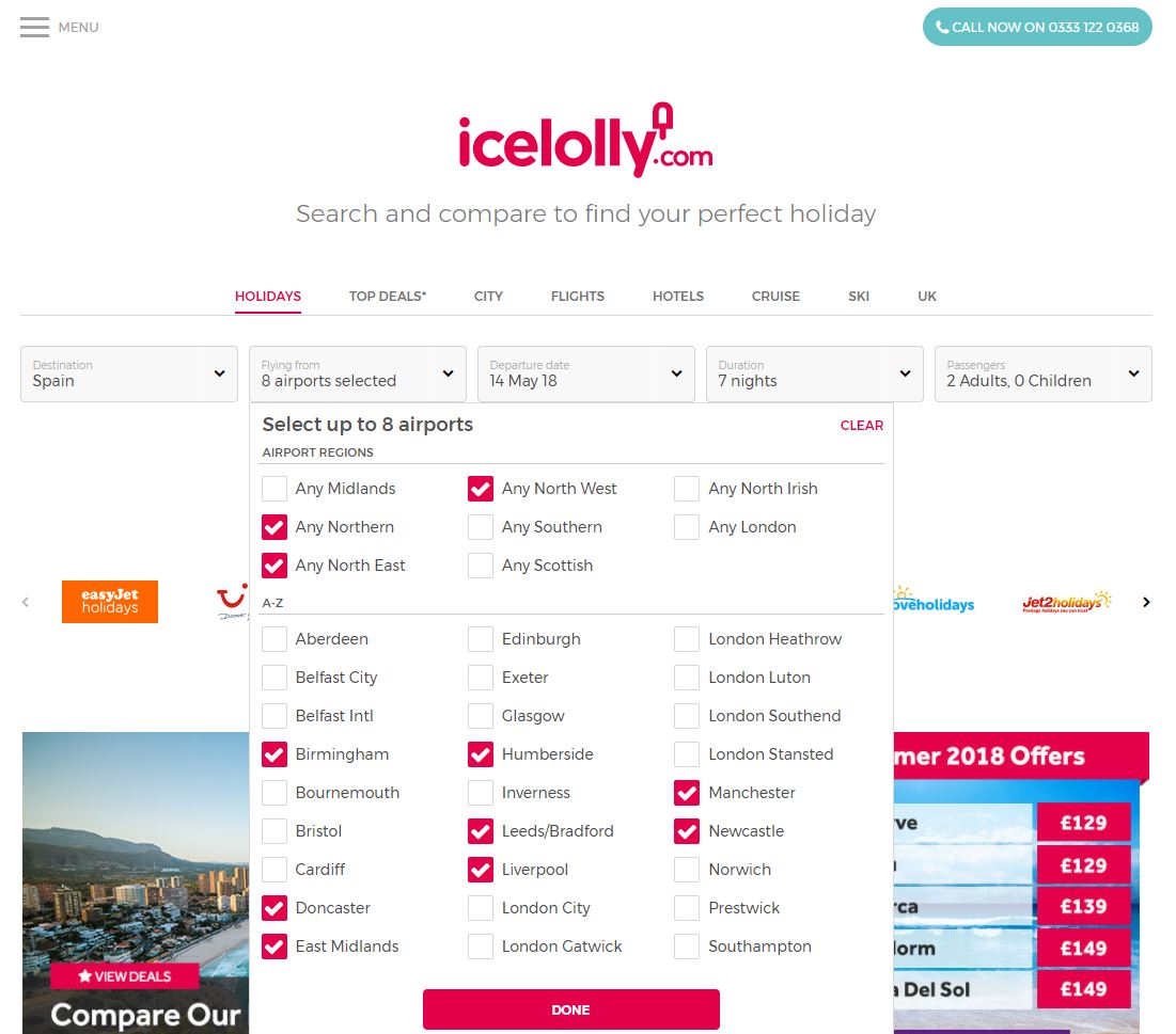 icelolly.com Airport Search Bar