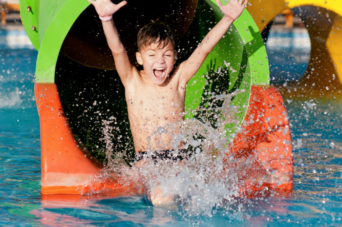 Kids having fun on water slide in Tenerife