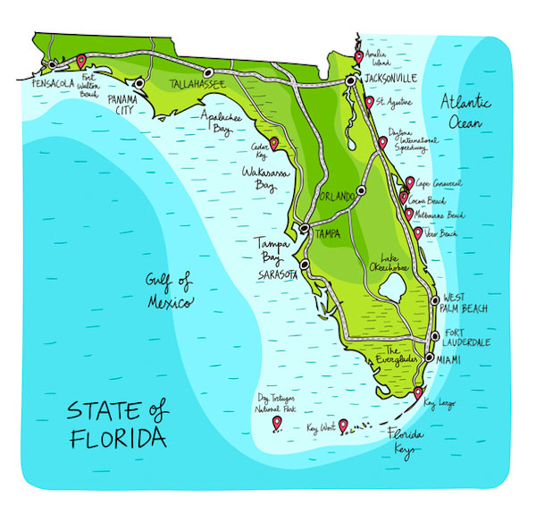 Map of Florida cities, including Tampa