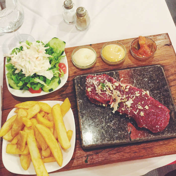 Steak on a stone in Madeira